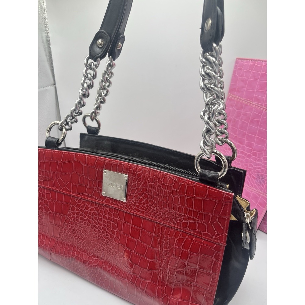Miche Classic Purse w/ 2 Interchangeable Shells Red Pink Croc Faux Leather - Picture 3 of 9